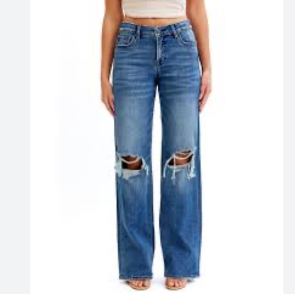 Daze Distressed Blue Flare Jeans